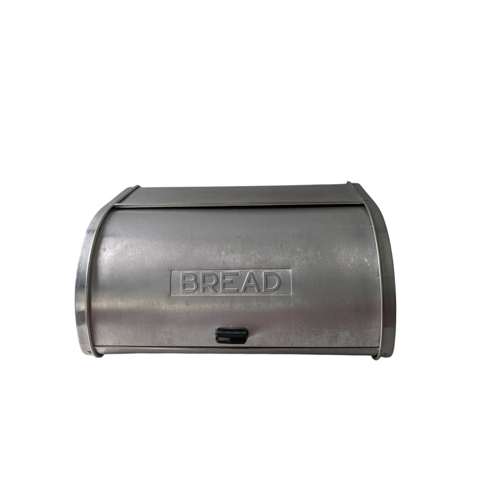 Vintage Kromex Aluminum Bread Box Silver Mid Century Modern Roll Top Kitchen Sto